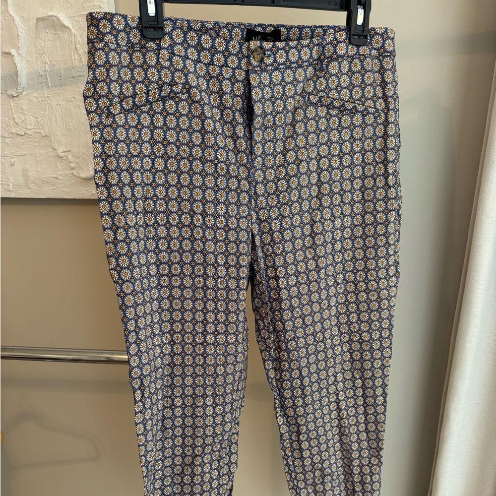 Dress Ankle Pants, Orange and Navy Flowers